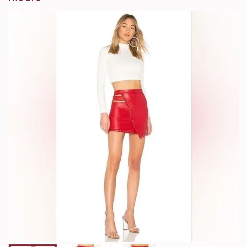 H:ours Studded Faux Leather Red Mini Skirt